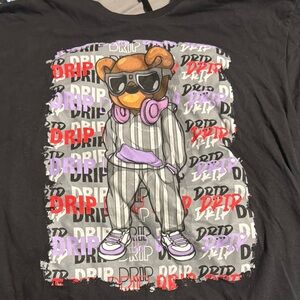 Black Graphic Tee with Bear Design